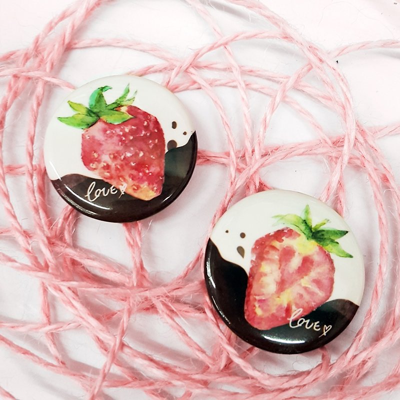 Strawberry chocolate love badge pin - Brooches - Plastic Pink