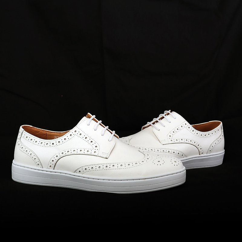 หนังแท้ รองเท้าลำลองผู้ชาย ขาว - sixlips urban carved leather casual white shoes