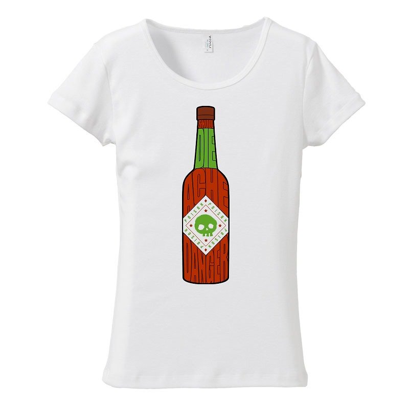 [Women's T-shirt] Poison Sauce - เสื้อยืดผู้หญิง - ผ้าฝ้าย/ผ้าลินิน ขาว