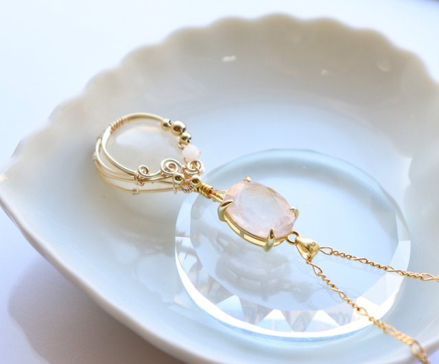10月誕生石ローズクォーツとブルームーンストーンのワイヤージュエリーネックレス⟡ 10月誕生石ローズクォーツとブルームーンストーンのワイヤー