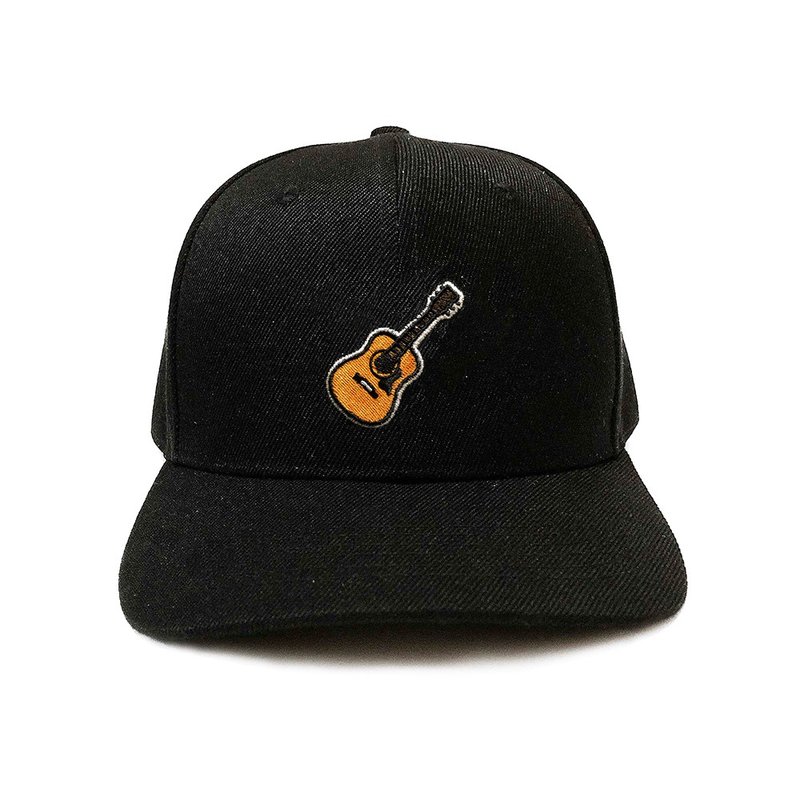 Guitar Player Cap Mini Guitar 原創小吉他刺繡鴨舌帽 音樂 禮物 - 帽子 - 棉．麻 黑色