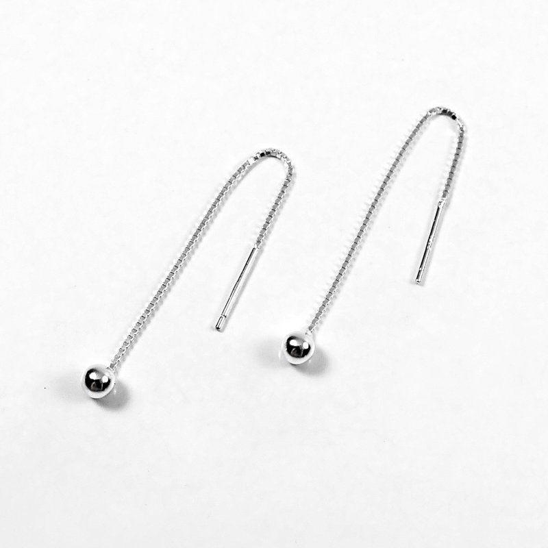 Crazy geometry | Minimalist a small ball. Beads hanging style 925 sterling silver chain earrings earrings - ต่างหู - เงินแท้ สีเงิน