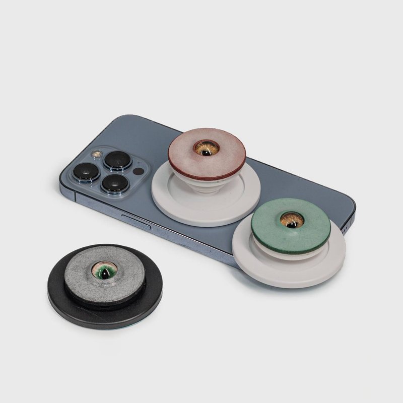 手機支架伸縮氣囊真皮眼睛創意個性磁吸magasafe可折疊手作牛皮 - 手機/平板支架 - 真皮 粉紅色