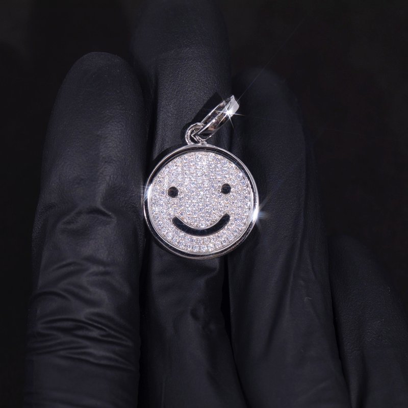 Wbj Smiley Encrusted Pendant Necklace - Necklaces - Gemstone Silver