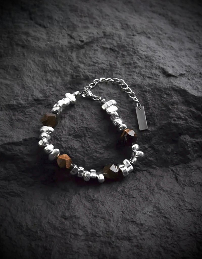 C&W s925 sterling silver natural multi-cut angle amber Wax unisex design personalized bracelet - สร้อยข้อมือ - หยก สีเงิน