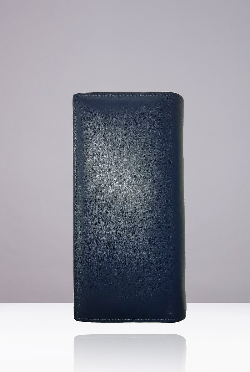 NEVER MIND-wallet Neutral Long Clip - Cowhide Straight Line Leather - FUTRA - Dark Blue - กระเป๋าสตางค์ - หนังแท้ สีน้ำเงิน