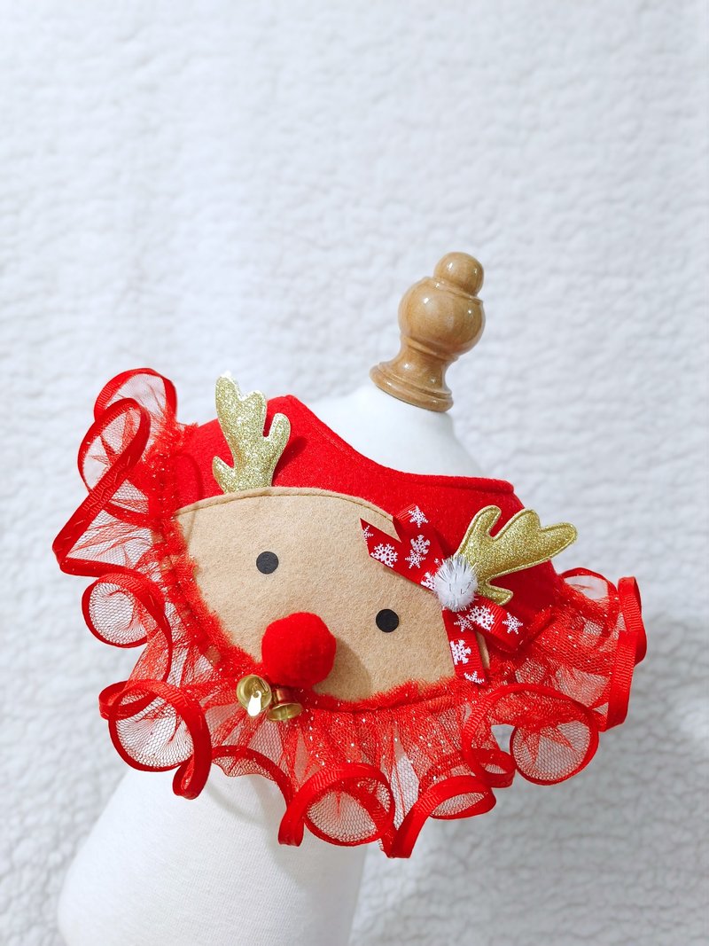 Spot Xmas DEER Christmas deer Christmas santa pet scarf/neck ornament Christmas - ปลอกคอ - ผ้าฝ้าย/ผ้าลินิน สีแดง