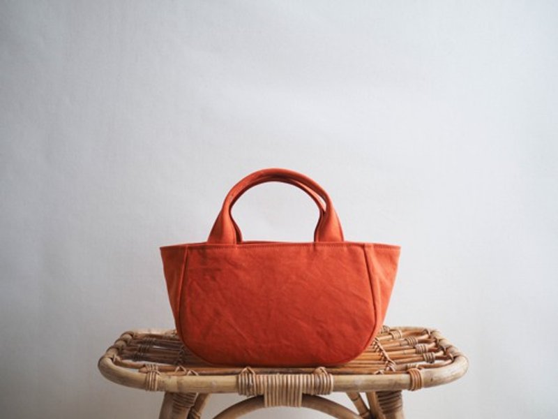 Made-to-order [ARMY DUCK] Round tote with lid S Orange - กระเป๋าถือ - ผ้าฝ้าย/ผ้าลินิน สีส้ม