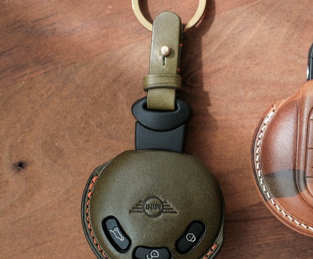 Handmade Leather mini cooper key Case.Car Keychain.Car Key Cover