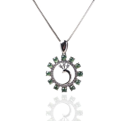 瓔珞珠寶盒 E.L.Jewelry Box 冰種翡翠蛋面孔雀設計款項鍊 925純銀 | 天然緬甸玉A貨翡翠| 送禮