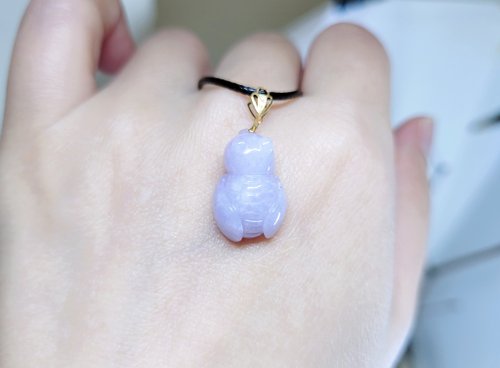 螺絲帽帽工作室 【親翠】天然翡翠 濃紫Q版蜜蜂18K金鎖頭鏈