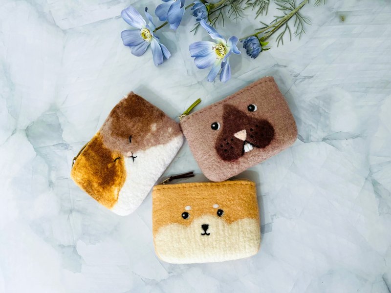 Animal cube wool felt coin purse - Coin Purses - Wool 