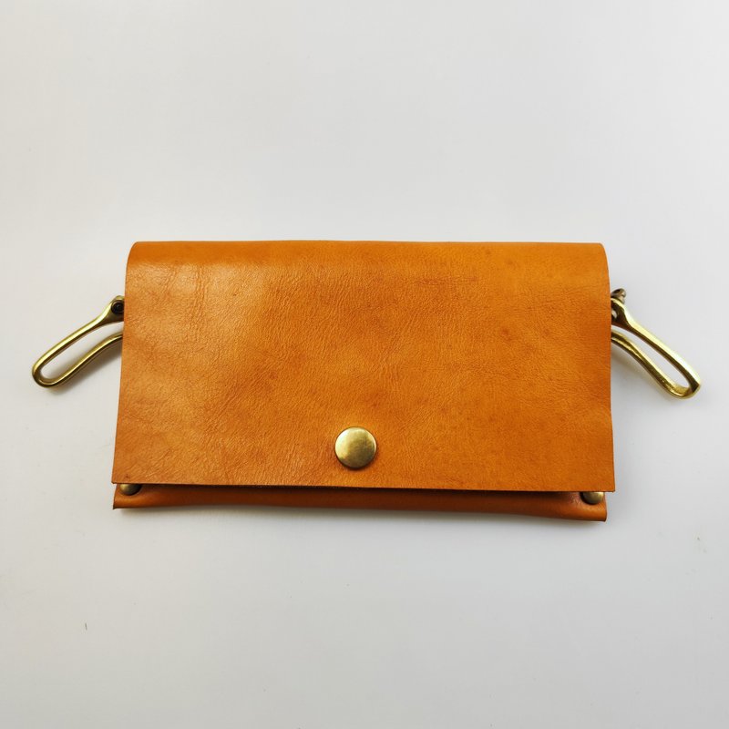 掛鉤式單手開合信封腰包 - 化妝包/收納袋 - 真皮 黃色