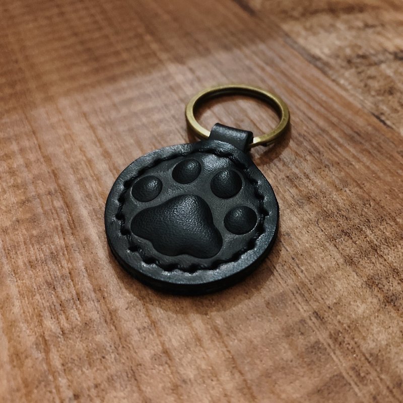 [Customized] Mini Cat Paw Meat Ball Customized Gift Free Engraving Birthday Gift Graduation - Keychains - Genuine Leather Black