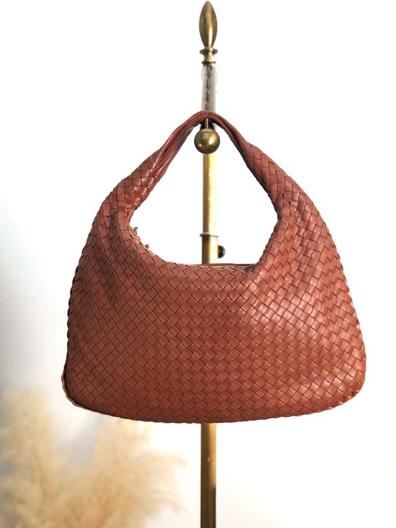 【 日本直送　名牌中古包 】Bottega Veneta ショルダーバッグ ブラウン レザー ホーボーバッグ イントレチャート vintage dnw2ax - 側背包/斜背包 - 真皮 咖啡色