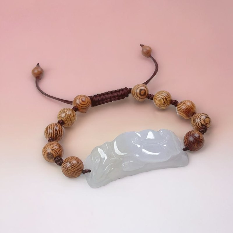 【May everything go well】Ice Jade Ruyi Braided Bracelet | Natural Burmese Jade A-grade - สร้อยข้อมือ - หยก ขาว