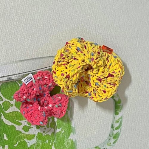 A small piece of. 【mini POMPOM】 Handmade Knit Scrunchie by ASPO || colorful, hair tie, accessories