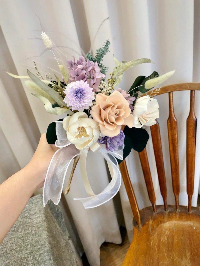 小捧花【淺色花束】永生花 結婚捧花 乾燥花束 求婚捧花 新娘捧花 - 乾燥花/永生花 - 植物．花 紫色