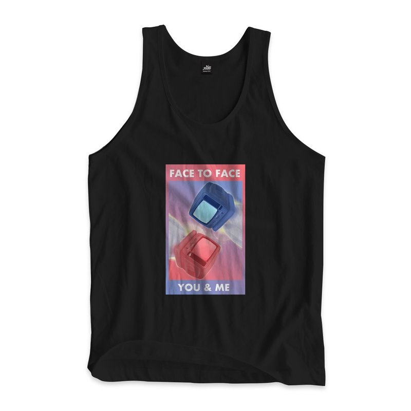 顔を合わせて知らない-ベストブラック - Tシャツ メンズ - コットン・麻 ブラック