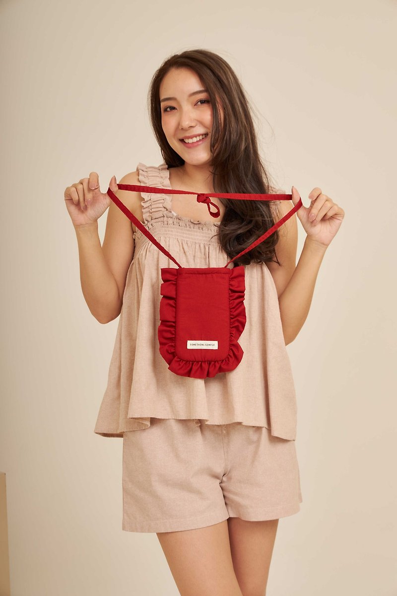 PAM -  迷你棉質斜挎手機包  : 紅色 - 索繩袋/束口袋 - 棉．麻 紅色