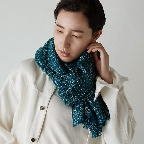 MOTHERHOUSE 8色編撚羊毛圍巾-藍綠色(數量有限 售完為止)