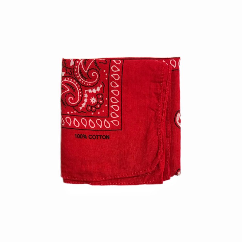 Vintage Red Cotton Paisleys Bandana 紅色變形蟲方巾 - 手帕 - 棉．麻 紅色