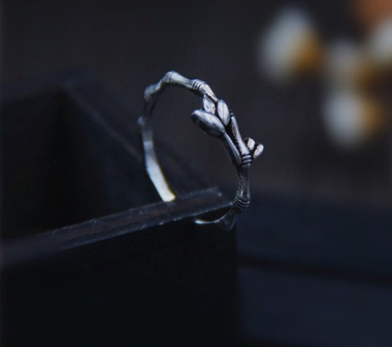 Real S925 Sterling Silver Handmade Engraved Bamboo Finger Rings for Women - 戒指 - 銀 銀色