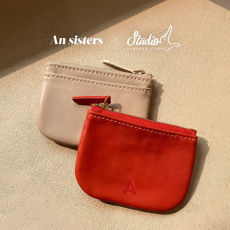 An sisters x Studio L  handmade wallet - กระเป๋าใส่เหรียญ - หนังแท้ สีแดง