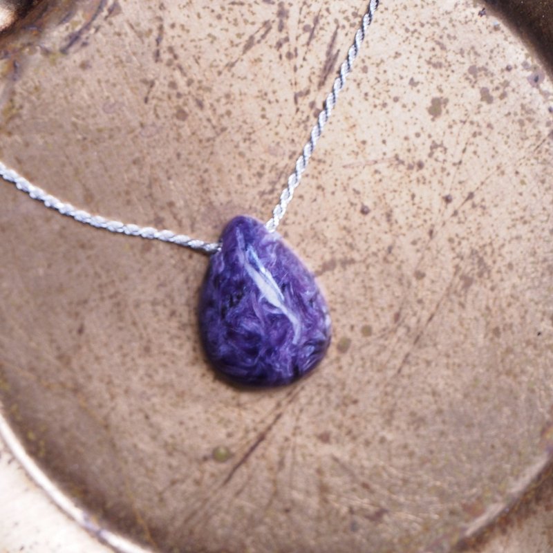 天然紫龍晶 純銀項鍊 Charoite handmade Sterling Silver - 項鍊 - 半寶石 紫色