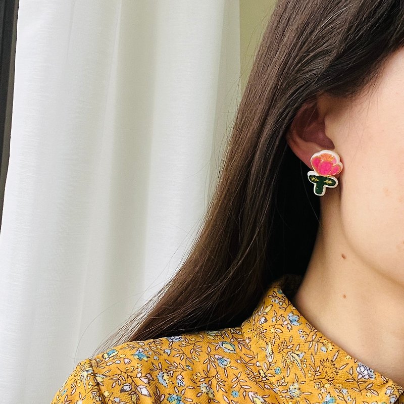 Clip-On earrings—pink flower - Earrings & Clip-ons - Clay 