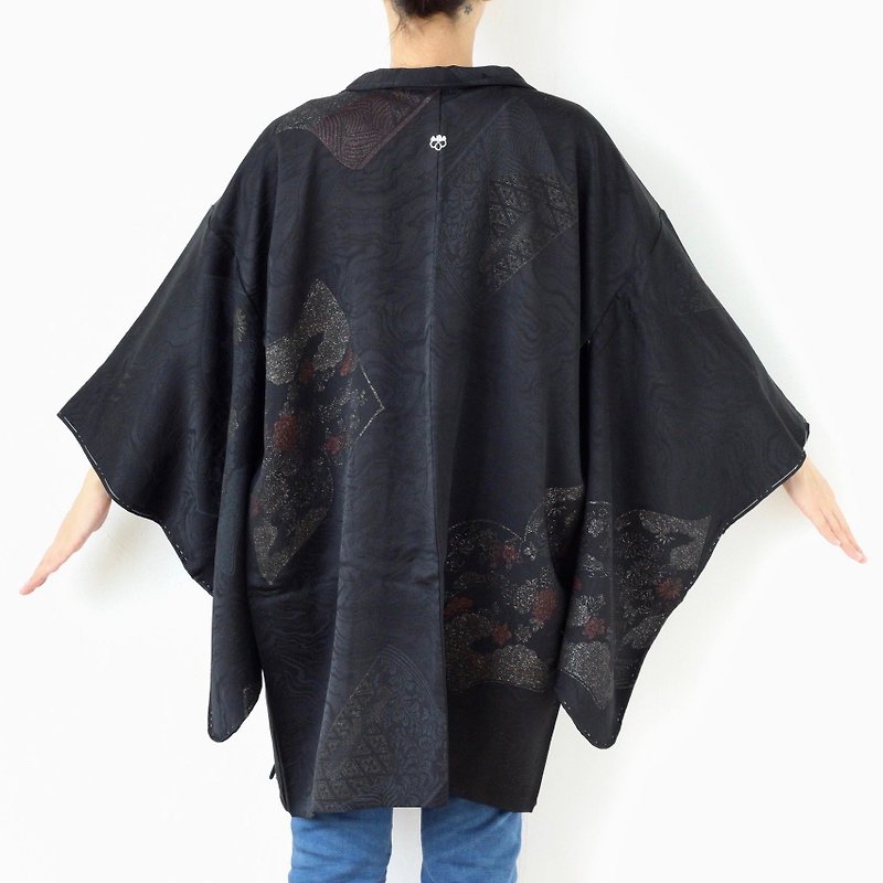 book pattern kimono, kimono jacket, traditional kimono, authentic kimono /4014 - เสื้อแจ็คเก็ต - ผ้าไหม สีดำ