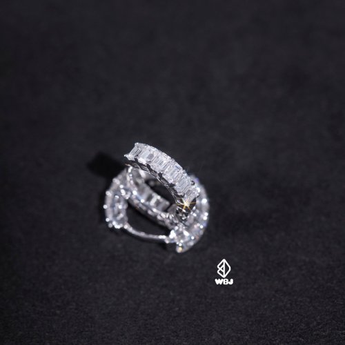 WBJ訂製珠寶 Wbj 純銀滿圈鑲嵌祖母綠型方型莫桑鑽耳環