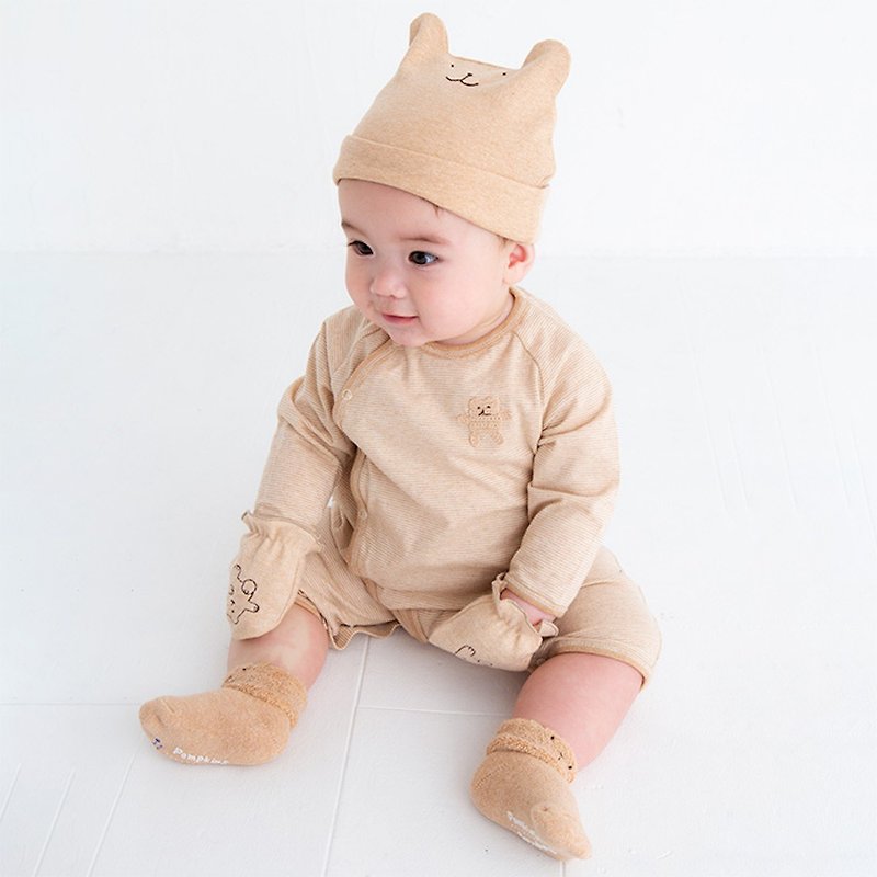 【熱銷商品】100%有機棉嬰兒帽子 日本製-兔子、熊熊、狗狗 - 嬰兒帽/髮帶 - 棉．麻 咖啡色