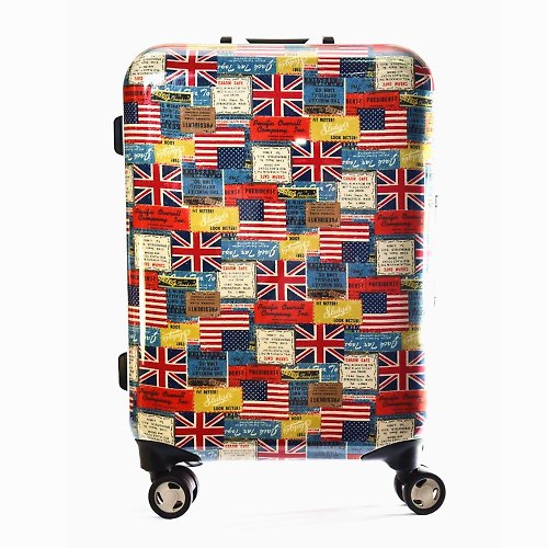 MHSHOP生活居家 英美國旗風-手工印紋時尚鋁框20吋行李箱/旅行箱