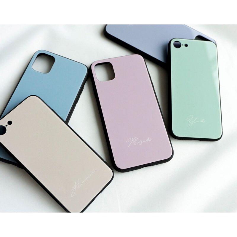 多機種対応 スマホケース ガラス【 くすみカラー 名入れ 】 シャーベットカラー スモーキーカラー iPhone android JI26U - 手機殼/手機套 - 玻璃 粉紅色