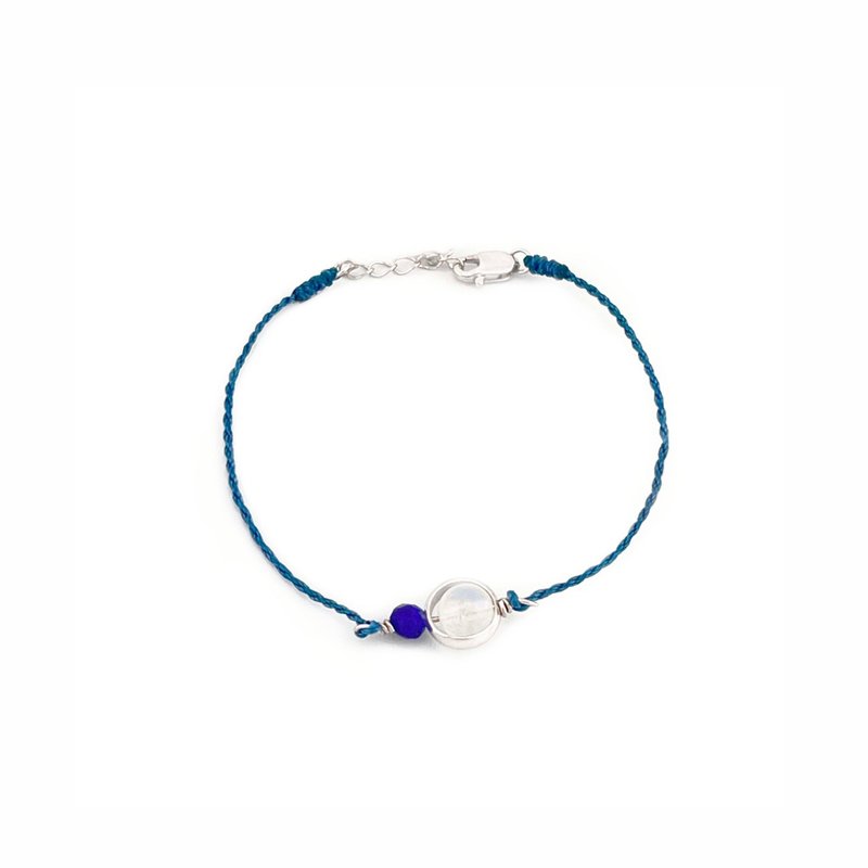 [Wax Braided Crystal Bracelet] Moonstone + Lapis Lazuli Silver - Bracelets - Crystal Blue