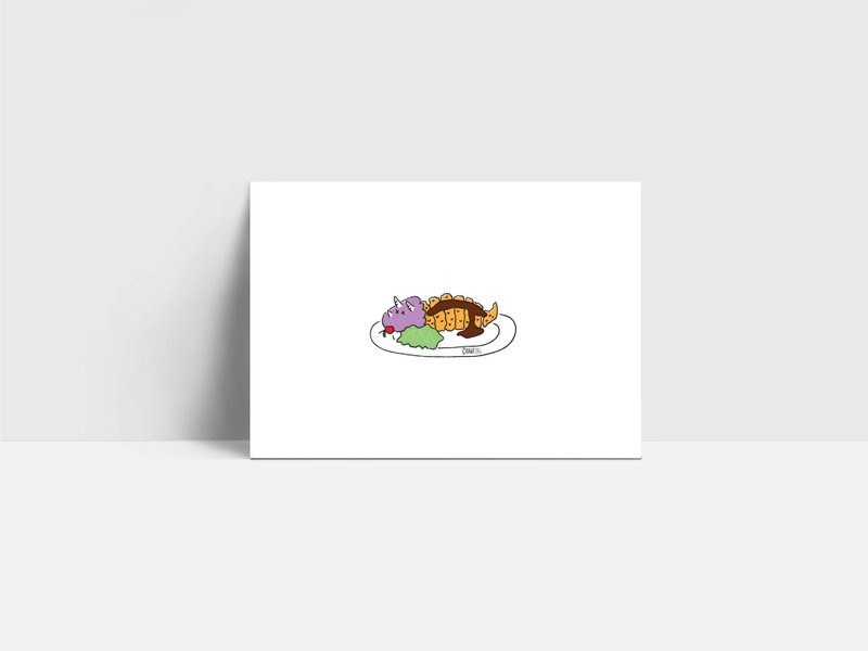 Dino Tonkatsu card - Cards & Postcards - Paper White