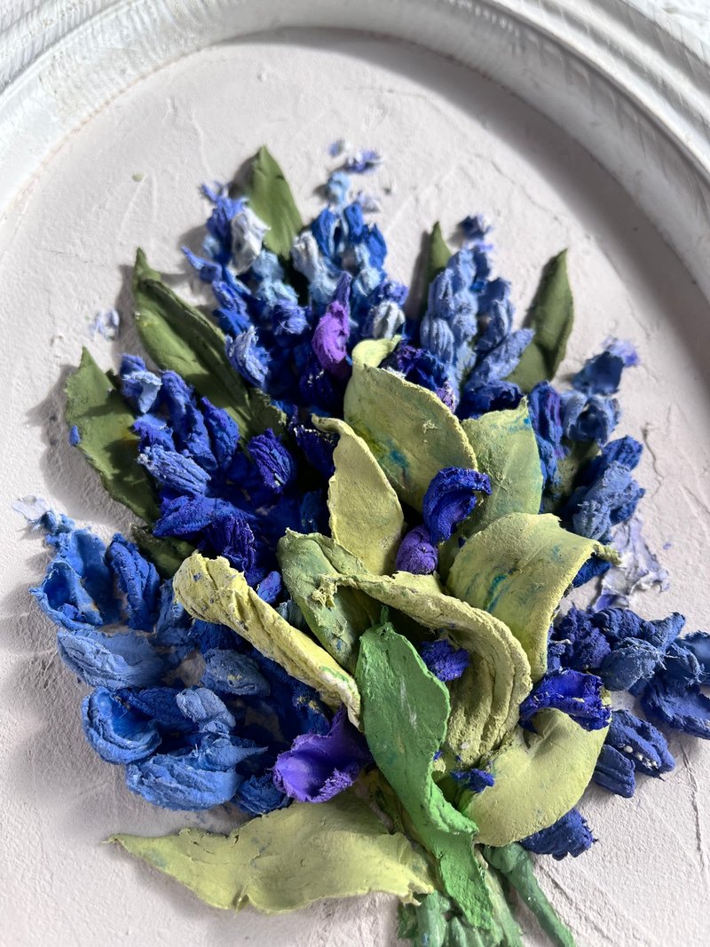 Lilac sculptural painting 3d blue flowers art Sculpture flowers 3d floral art - 壁貼/牆壁裝飾 - 其他材質 藍色