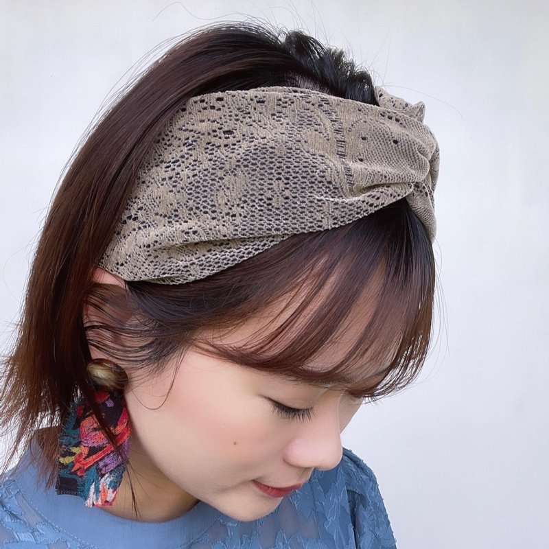 suede lace hairband - Hair Accessories - Polyester Khaki