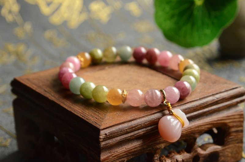 【緋虹】天然粉潤多彩粉嫩明麗色碧璽手串手鏈緋紅福袋 - 手鍊/手環 - 寶石 