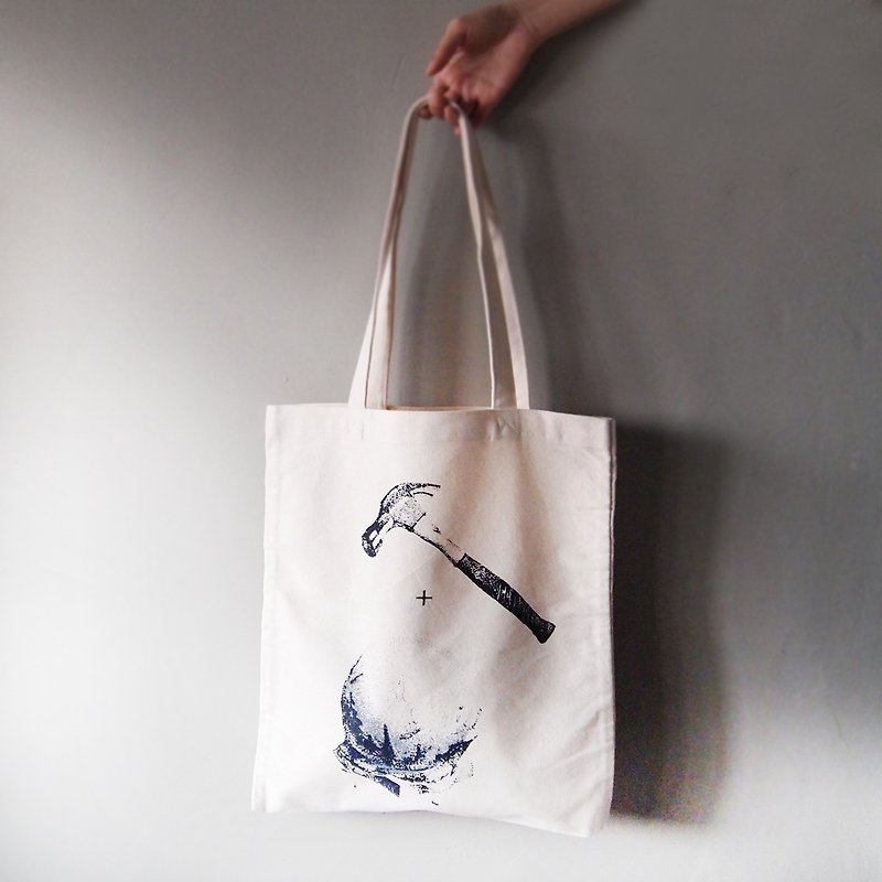 Ma'pin- friend said: Who wanted / short strap hand-printed cotton canvas Tote - Messenger Bags & Sling Bags - Cotton & Hemp Blue