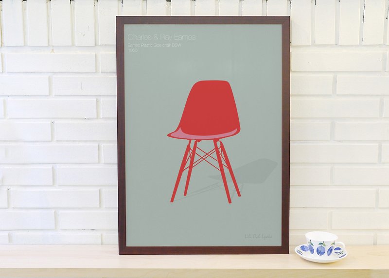 Nordic classic furniture poster Eames Plastic Side chair original custom without frame - โปสเตอร์ - กระดาษ สีแดง