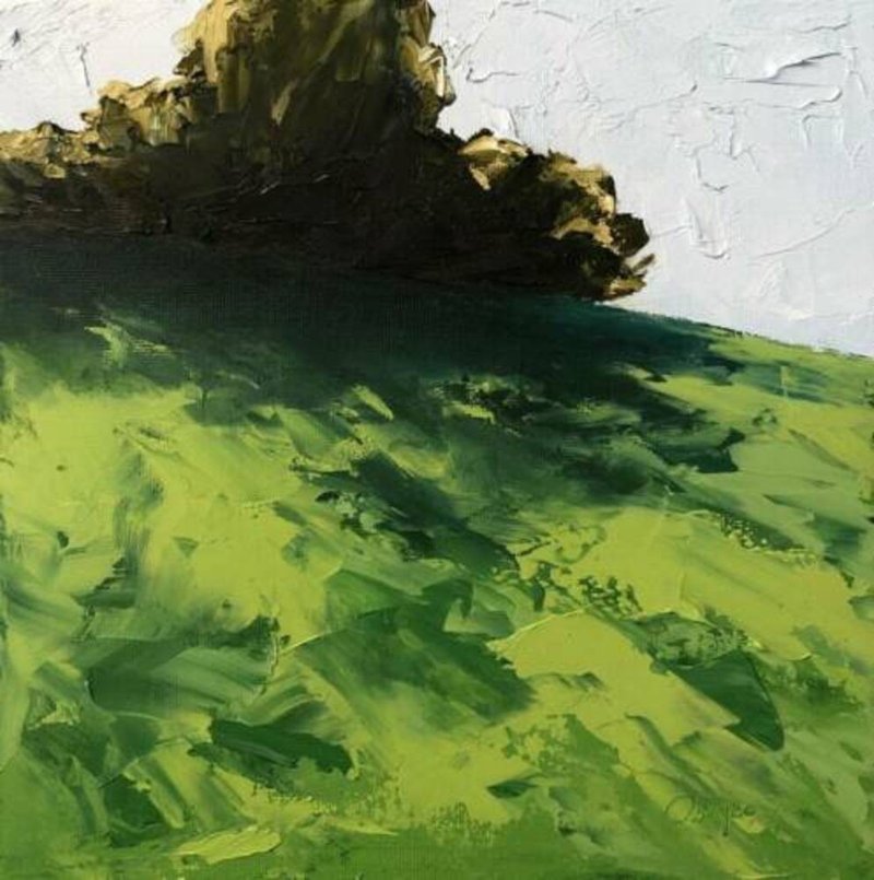 キャンバステクスチャインパスト絵画の元の緑の風景フィールド油絵 - ウォールデコ・壁紙 - コットン・麻 グリーン