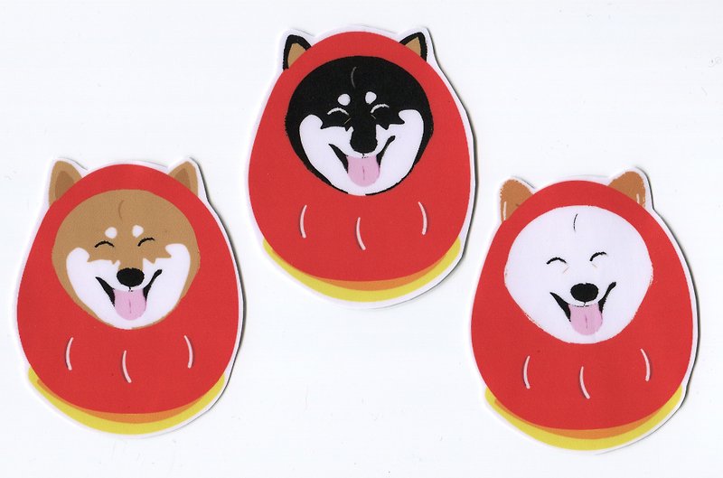 Lucky Eggs and Shiba Inu Large Sticker Set (3 Stickers) Waterproof - สติกเกอร์ - กระดาษ 