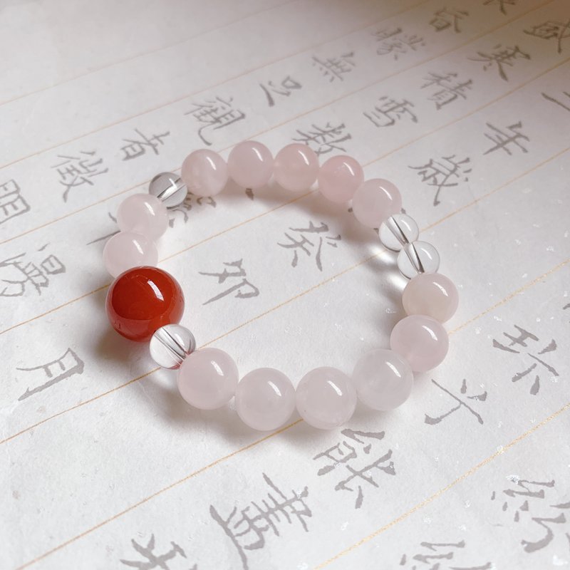 綻花顏。天然紅瑪瑙+粉水晶+白水晶手鏈 桃花緣人緣 送禮物能量石 - 手鍊/手環 - 水晶 粉紅色