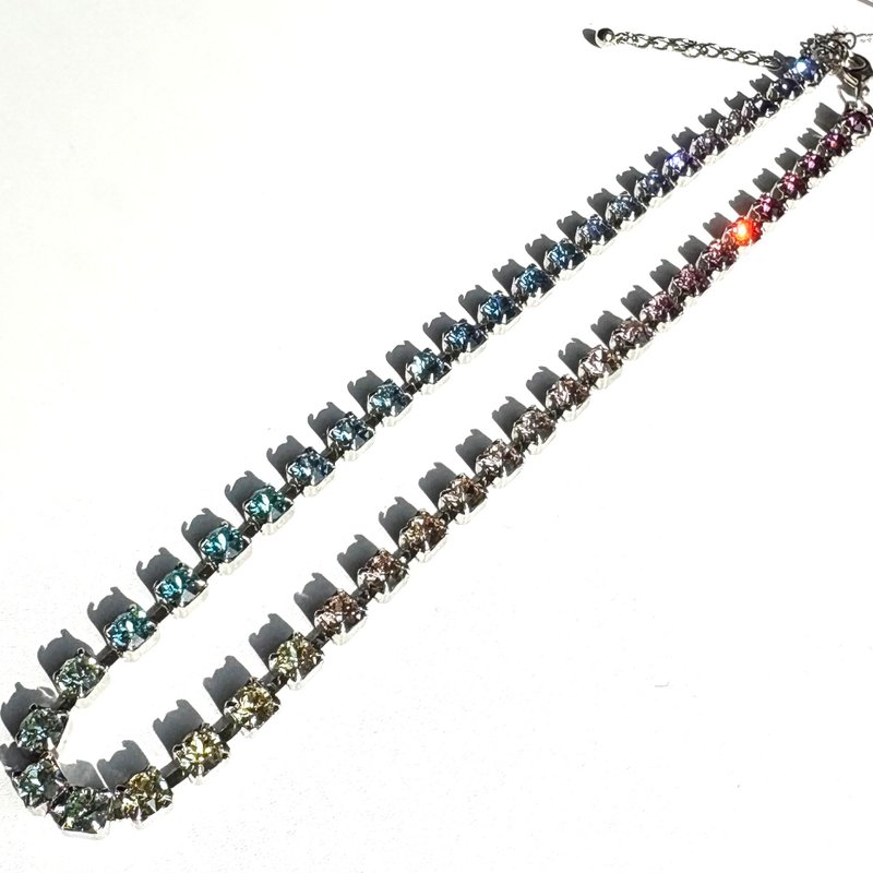 Swarovski Crystal Choker Rainbow Colorful Rhodiumplated Rhodiumplating - 項鍊 - 玻璃 多色