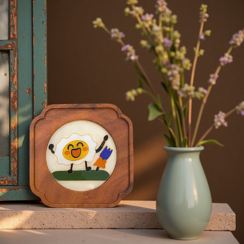 掐絲琺瑯小托盤-雞蛋劍士 | 手工掐絲 琺瑯藝術 壺托杯墊原創禮物 - 擺飾/家飾品 - 木頭 