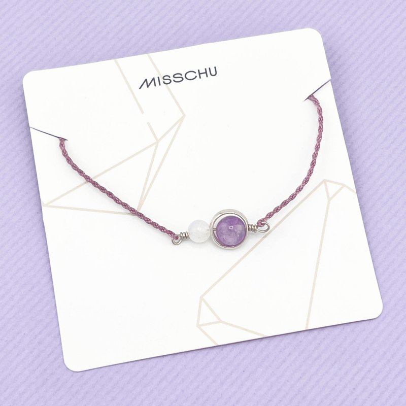 [Wax Braided Crystal Bracelet] Amethyst + Moonstone Silver - สร้อยข้อมือ - คริสตัล สีม่วง