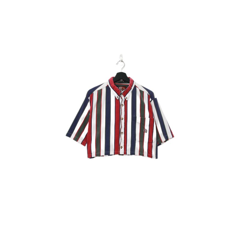Back to Green-再製條紋短板襯衫 寬線條  ds-05//vintage shirt - 女襯衫 - 棉．麻 