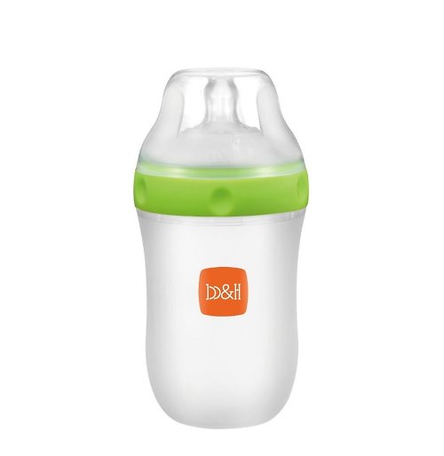 Ubelife b&h 新一代食品級LSR矽膠奶瓶 240ml配超寬口徑奶嘴 (綠色)